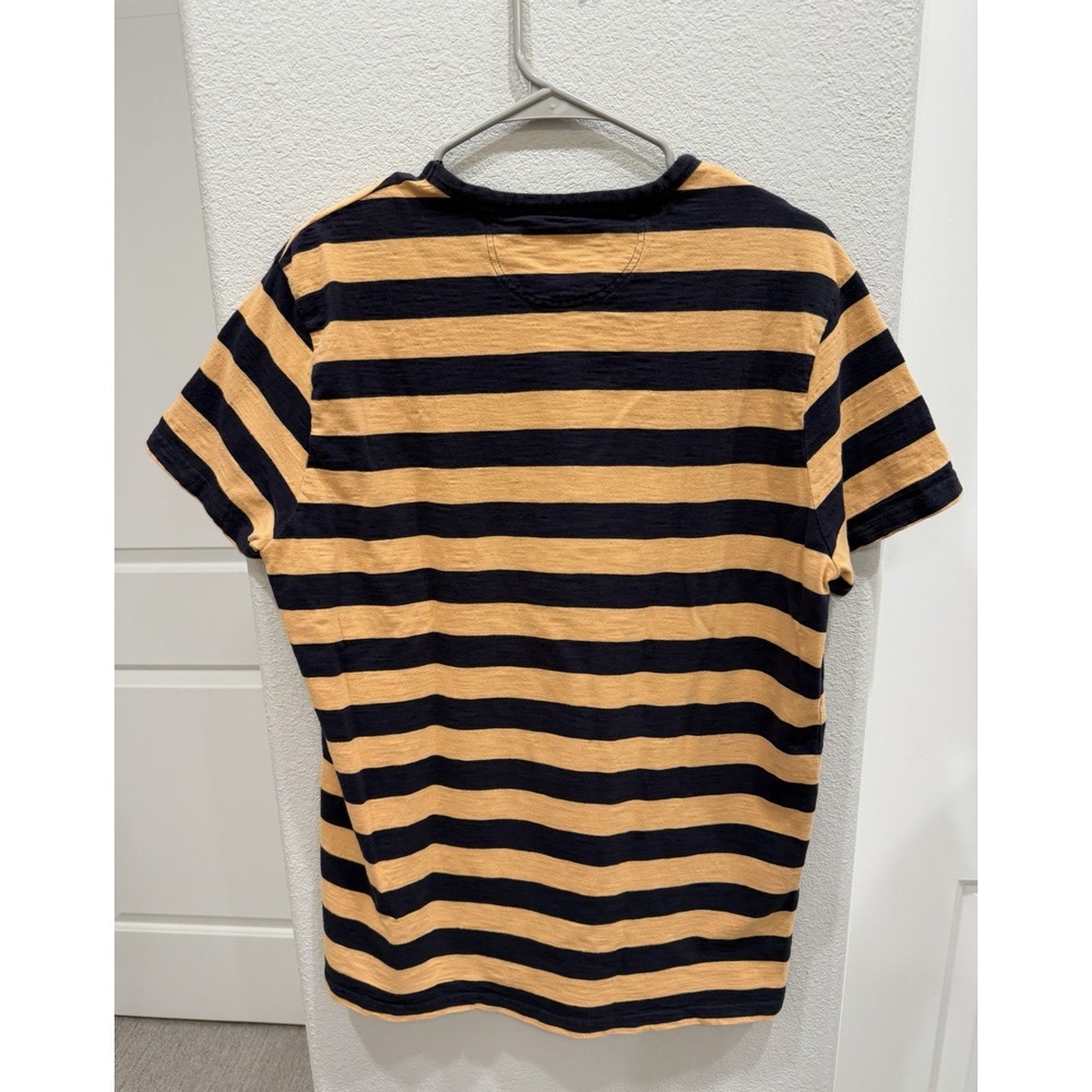 The J. Peterman Company Men's Crew Neck T-Shirt L Rugy Stripes Yellow & Blue - Picture 2 of 4
